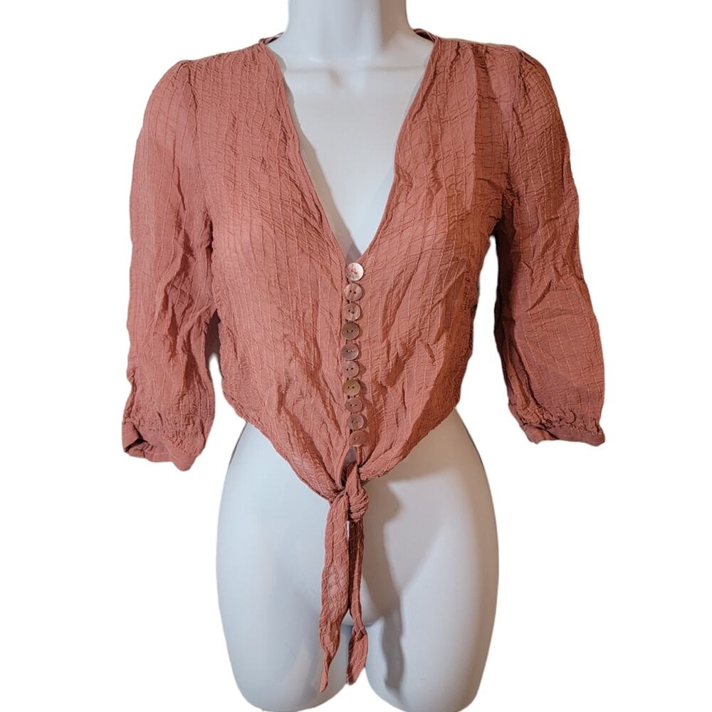 Zara Pink/Dusty Rose Button Up Knotty Front Crop Blouse Size XS